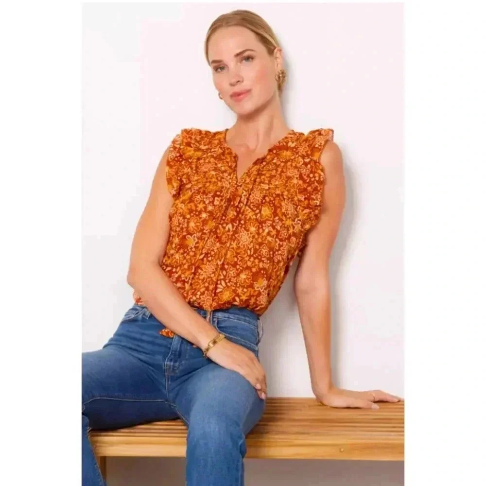 🩵SUNDRY Sienna Flutter Sleeve Blouse Size Boho Prairie Cottagecore Large - Picture 5 of 13